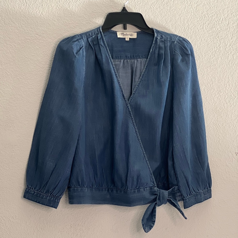Madewell Light-Weight Denim Wrap Top